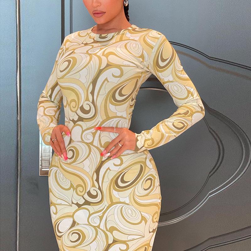 Sexy Printed Long Sleeve Bodycon Dresses