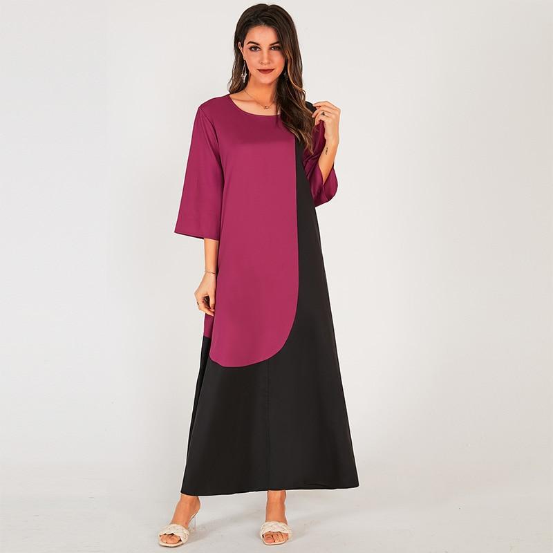Black and Red Contrast Stitching Temperament is Thin and Large Size Women's Long Dress