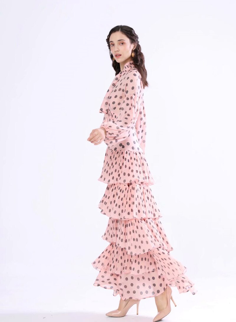 Long Sleeves Floral Printed Ruffles Elegant Casual Maxi Dress