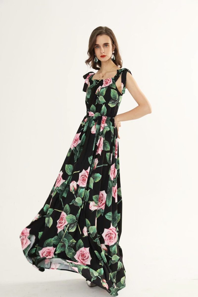 Printed Ruched Ruffles Fashion Designer Party Long Maxi Dresses