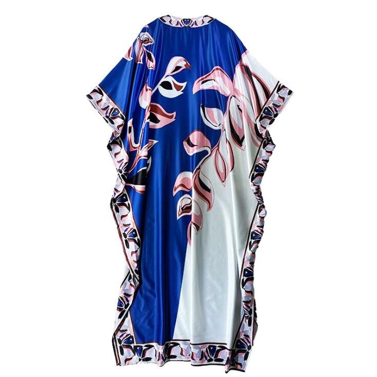 O Neck Batwing Sleeves Printed Loose Fashion Long Dress Robes