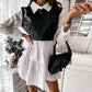 Office Lady Pu Patchwork a Line Casual Dress