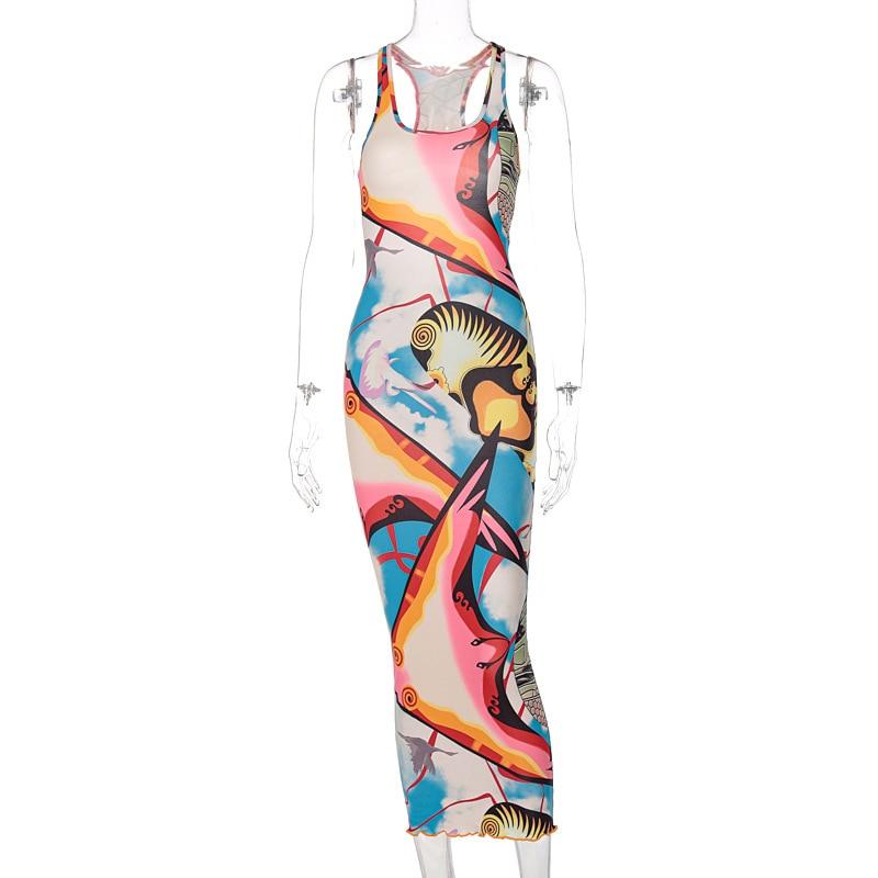 Kylie Sexy Printed Hollow Out Backless Bodycon Dress