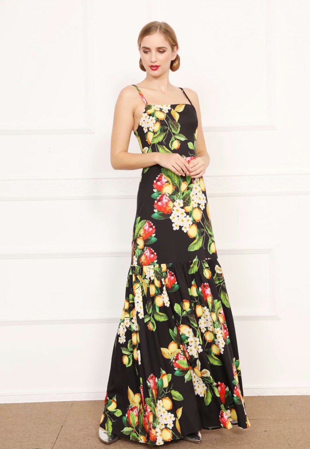 Sexy Spaghetti Straps Printed Long Party Prom Maxi Dresses