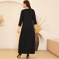 Women's Fashion Arabian Style V-neck Gold Embroidery Pair Flower Long Loose Black Long Sleeve Dresses Plus Size