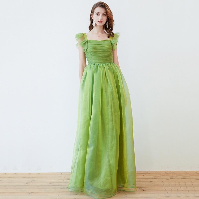 Bow Detaiing Ruched Bodice Elegant Long Party Prom Dress