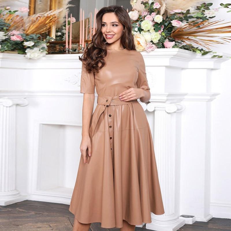 Casual Pu Leather A-Line Party Dress