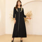 New Summer Women's Fashion Arabian Style V-neck Gold Embroidery Pair Flower Loose Long Sleeve 3/4 Sleeve Black Dress Plus Size