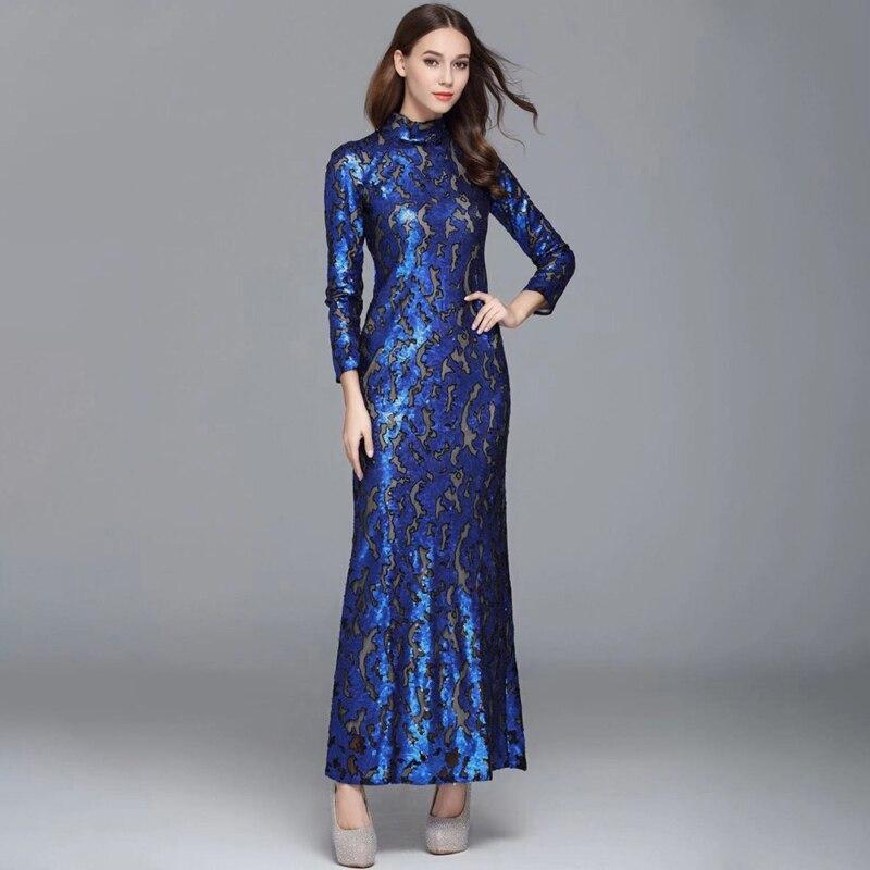 Long Sleeves Sequined Elegant Fashion Party Prom Maxi Gown
