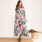 New Summer Maxi Dress Women 2021 Multicolor Floral Printing 3/4 Sleeve Bow Tie Collar A-line Bohemian Elegant Holiday Style Robe