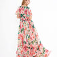 Short Flare Sleeves Floral Printed Tiered Ruffles Fashion Prom Long Dresses