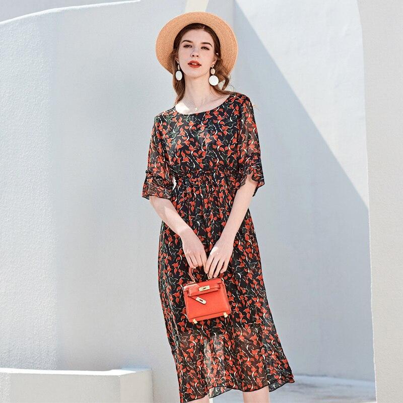 O Neck Half Sleeves Floral Printed Ruffles Fashion Casual Mid Summer Dresses