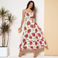 Womens Slip Dress Beach Style Floral Print Flounce Hem Long Dress Sweet Belted Spaghetti Strap Dresses