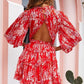 Sexy V-Neck Waist Puff Sleeve Bohemian Beach Ruffles A-Line Dress