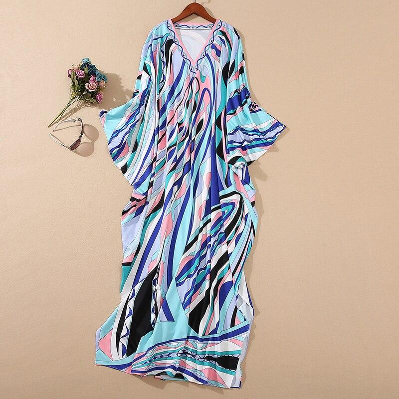 Printed Knitted Loose Design Long Spit Fashion Dresses