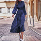 Boho Long Dress Blue Long Sleeve Elegant Dress Polka Dot Print Elegant Dress