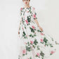 Short Sleeves Floral Printed Elastric Waist Elegant Long Designer Dress