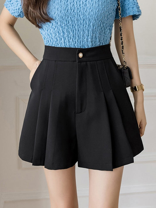 High Waist Casual Shorts Solid Color All-match Ladies Elegant Short