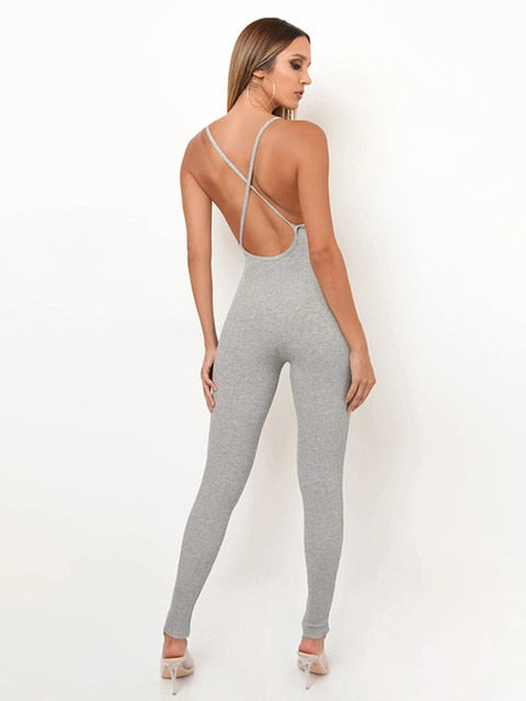 Skinny Hollow Out Partywear Halter Sleeveless Jumpsuitar
