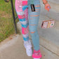 LW Sexy Mixed Print Ripped Jeans Mid-waist Patchwork Multi-color Holes Fashion Streetwears