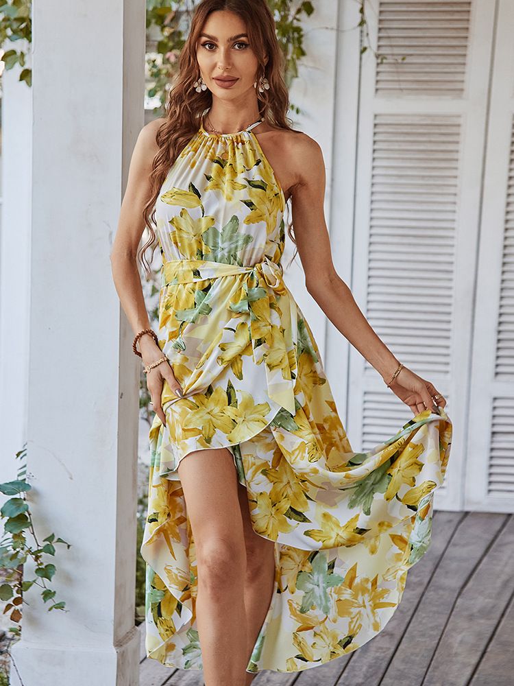 Sleeveless Floral Print Bohemian Long Party Beach Dress