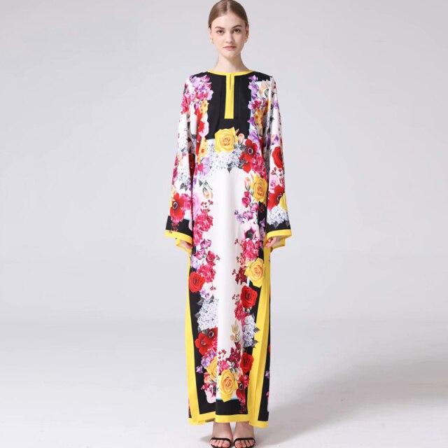 Long Sleeves Loose Design Side Split Fashion Casual Maxi Dresses