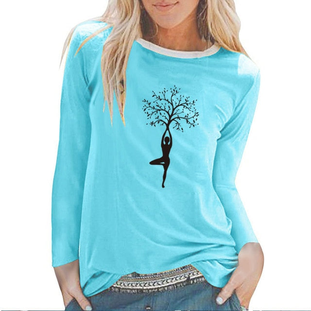 Lady Tree Print Long Sleeve T-shirts