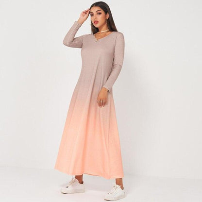 Women's Large A-Sleeve Dress Round Neck Pullover Gradient Knitted Loose Long Sleeve Casual Dress