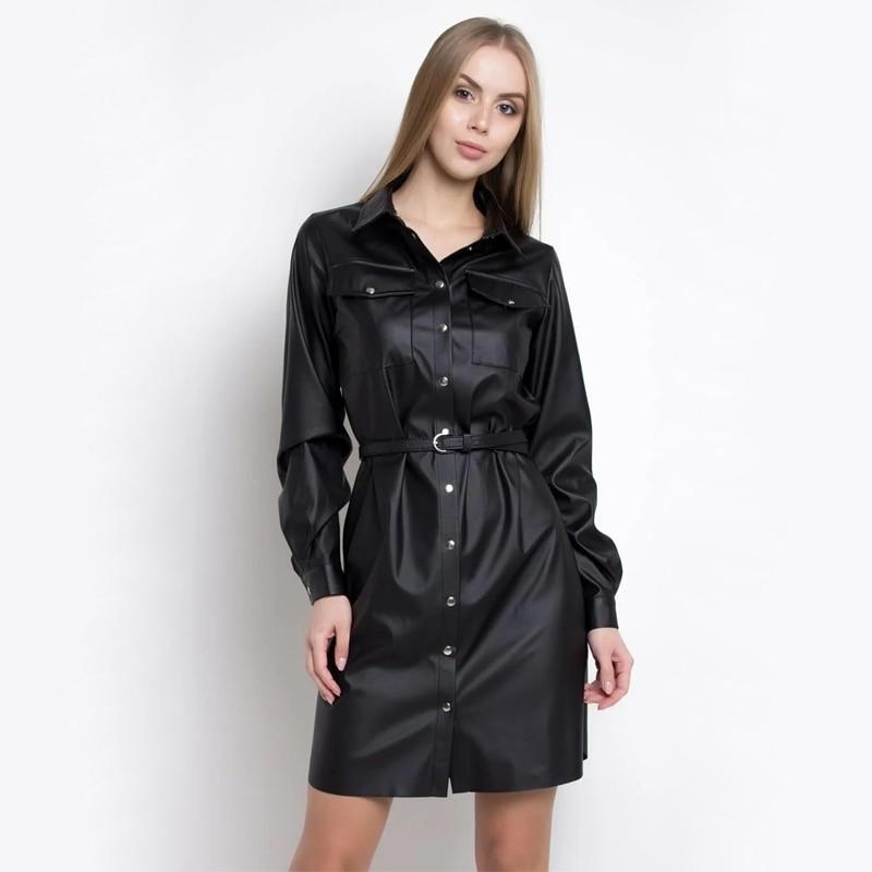 Casual Pockets Fashion PU Leather Dresses