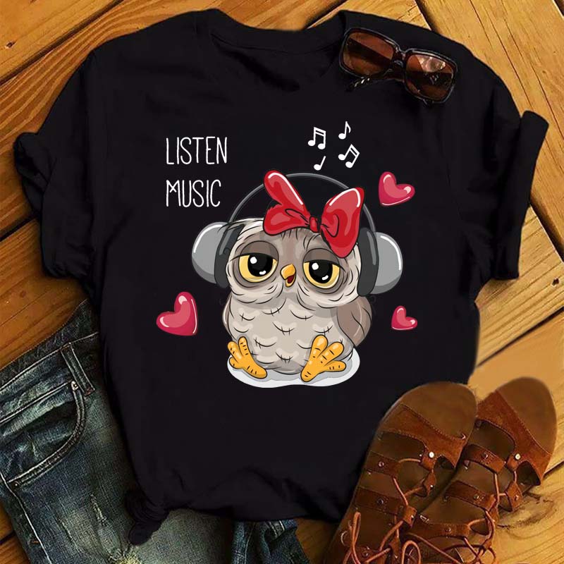 Cartoon Owl Print T Shirt