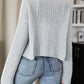 Suede Wool Long Sleeves V Neck Buttons Up Sea Blue Short Knit Open Cardigan