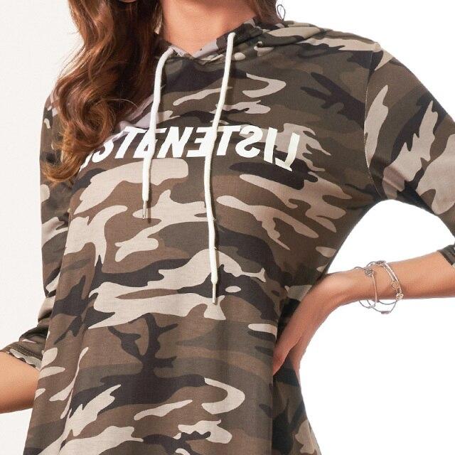 New Ladies Fashion Camouflage Digital Printing Hooded Long Loose and Simple Casual Girl Sports Women's Dress