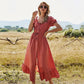 Puff Sleeve Solid Ruffles Button V Neck Elegant Casual Dress