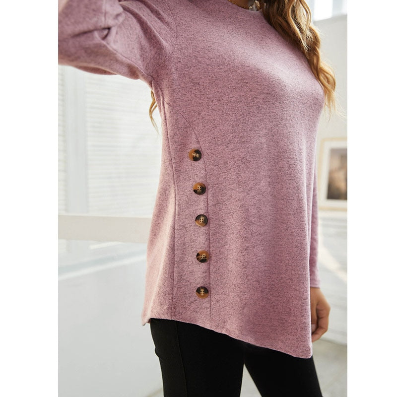 O-Neck Oversized Loose Long Sleeve Buttons Shirt