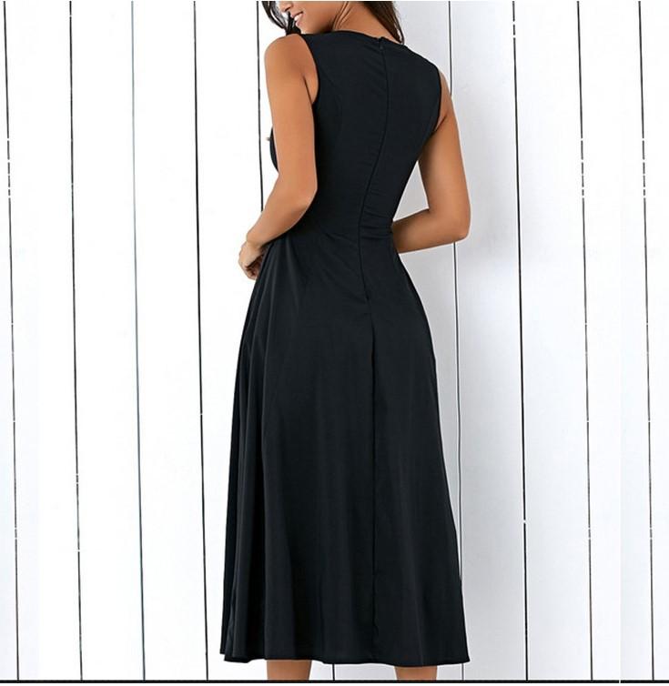 Plus Size Women Black A-line Party Sleeveless Pockets Dress