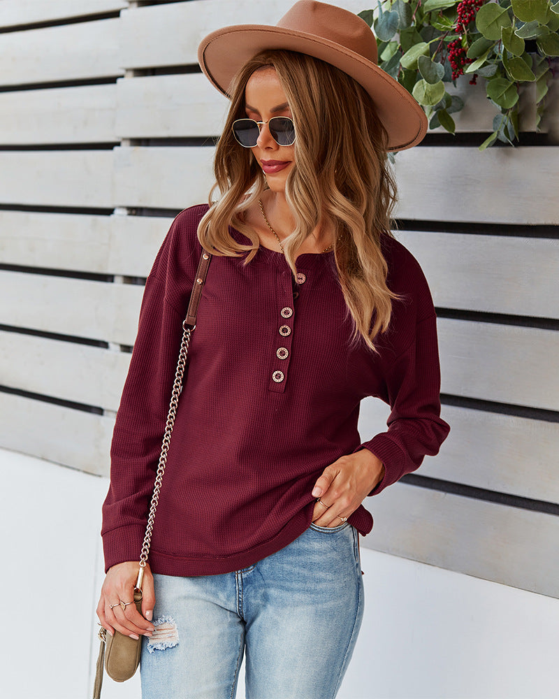Fashion Buttons Cozy Long Sleeve Blouse