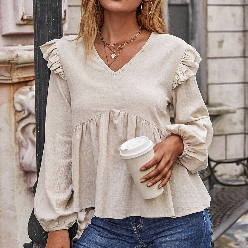 Casual Loose Long Sleeve Cotton T-shirt