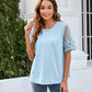Lace Splicing Round Neck Short Sleeve Pullover