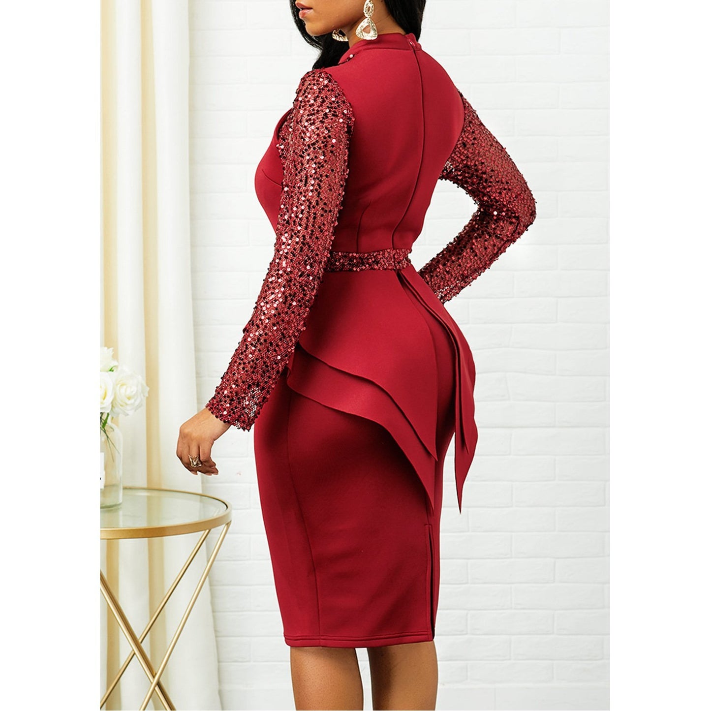 Clearance Plus Size Women Peplum Sequin Detail Dress