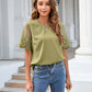 Lace Splicing Round Neck Short Sleeve Pullover