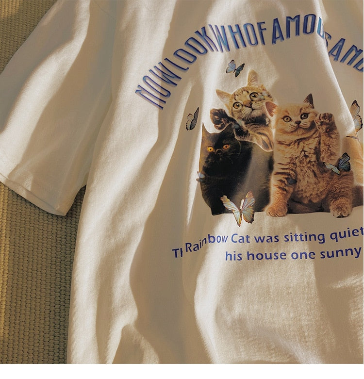 Cute Cat Print Short Sleeve Tee