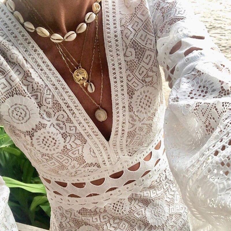 Plunge V-neck Bell Sleeve Lace Bodycon Dress
