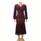 Plus Size Wine Red Velvet Sequin Dress