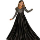 2023 V-neck Long Sleeves Floor Length Satin Sequin Prom Dresses