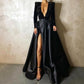 2023 Women Sequins Satin V Neck Infront Split Long Dresses