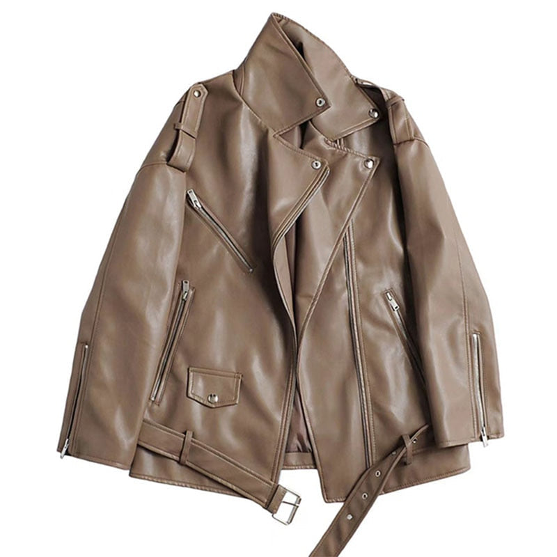 Faux Leather Cool Loose Coat