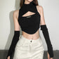 Women's Solid Color High Neck Sleeveless Crop Stitching Short Slim-fit Casual Vest