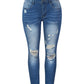 Women's Jeans Blue Hight Waist Streetwear Ripped Casual Fashion Denim Pencil Pants