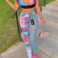 LW Sexy Mixed Print Ripped Jeans Mid-waist Patchwork Multi-color Holes Fashion Streetwears