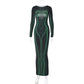 Streetwear Party Club Green Long Dress 3D Body Science Fiction Line Print Dresses